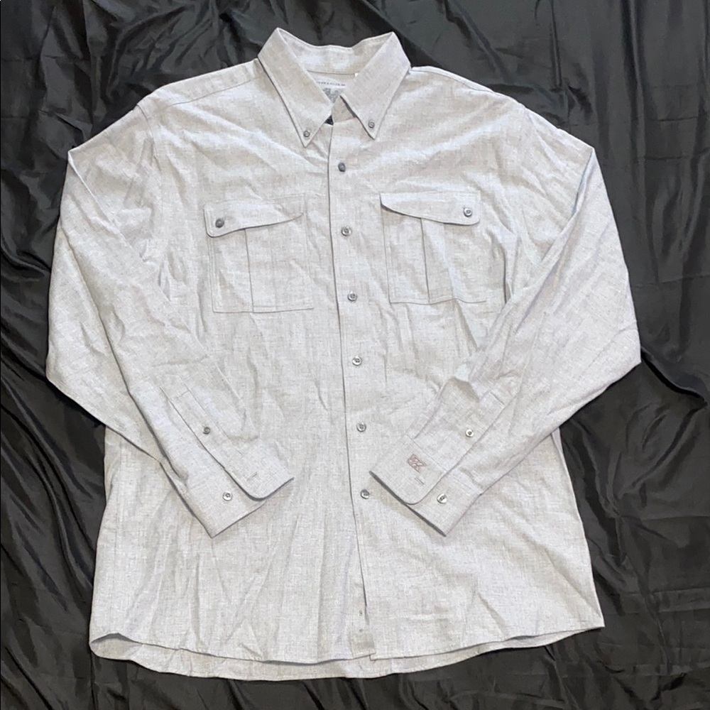 Cutter & Buck Gray Button-Up Shirt with Embroidered Cuff